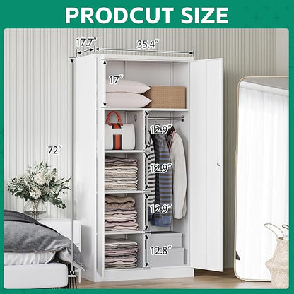 Letaya Metal Locker,Steel Wardrobe Storage Cabinets with Lock Door,Clothing Coat Storage Freestanding for Office, Home, School, Employee,Gym,Fire Department (White)