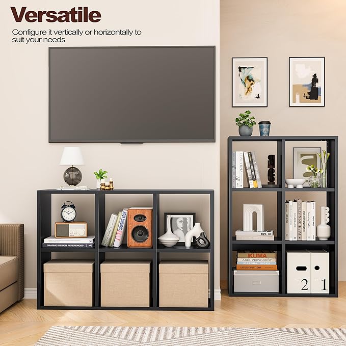 6-Cube Storage Organizer, Modern Cube Shelf, 3 Tier Bookshelf Storage Unit, Open Cubicle Bookcase for Living Room, Bedroom, Entrance Hall, Entryway