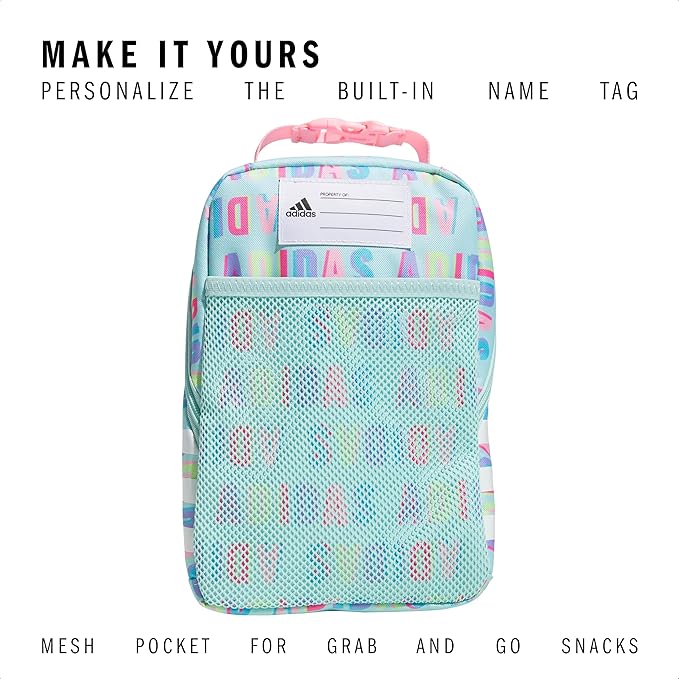 adidas Santiago Lunch Bag Cooler for Women and Men, Insulated Food Container Box with Mesh Pocket, Hall Pass Semi Flash Aqua/Pink Spark/3.0, One Size