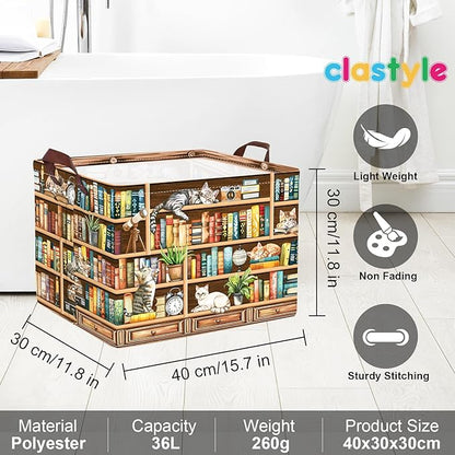 Clastyle Cat Book Shelf Basket for Reading Room Collapsible Toy Gift Kid Storage Basket Baby Clothes Organizer Nursery Bin