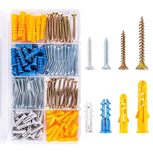 KURUI Wall Anchors Kit for Hanging Wall Art Decor, 160Pcs Drywall Anchors Assortment Kit for Frame Shelf Decorations, Plant Hooks, 80 Screws and 80 Plugs, Picture Hangers for Dry Wall Concrete Brick