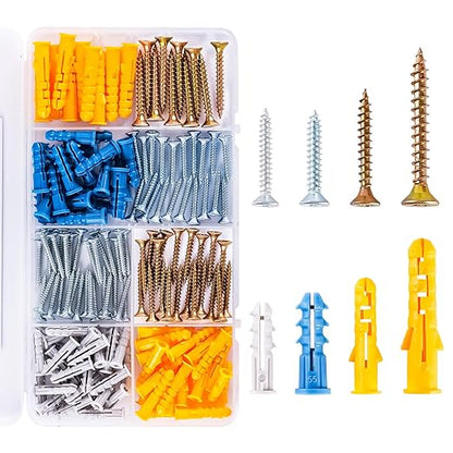 KURUI Wall Anchors Kit for Hanging Wall Art Decor, 160Pcs Drywall Anchors Assortment Kit for Frame Shelf Decorations, Plant Hooks, 80 Screws and 80 Plugs, Picture Hangers for Dry Wall Concrete Brick