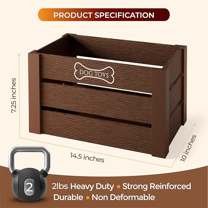 Hope Haven Wooden Dog Toy Box – Premium Chew-Resistant Solid Wood Pet Storage Bin – Aesthetic Large Capacity Organizer for Dog Toys, Leashes & Treats – Designer Home Decor (15x11x8, Natural Brown)