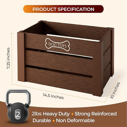 Hope Haven Wooden Dog Toy Box – Premium Chew-Resistant Solid Wood Pet Storage Bin – Aesthetic Large Capacity Organizer for Dog Toys, Leashes & Treats – Designer Home Decor (15x11x8, Natural Brown)