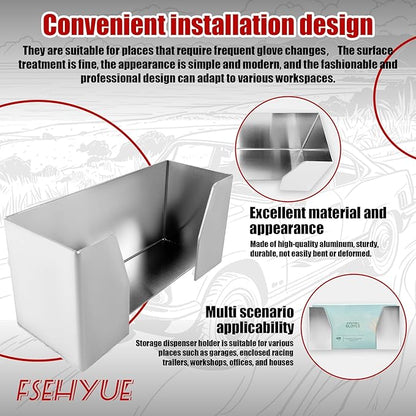 Wall Mount Storage Dispenser Holder Aluminum Latex Glove Box Dispensers Suitable for Garage Enclosed Trailer Work Shop