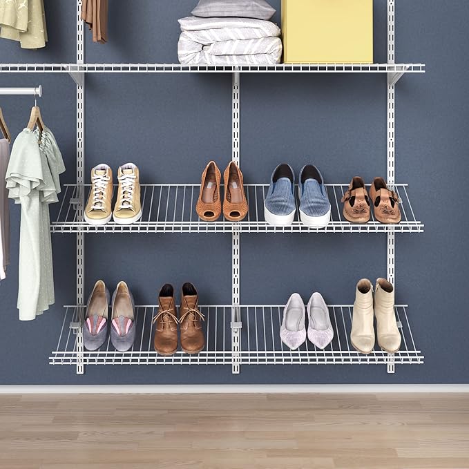 ClosetMaid ShelfTrack 2-Pack Shoe Shelf Brackets for Wire Shelving, Compatible with 12 in. Shelves, Add On Angle Shoe Storage, White Finish, 3 in.
