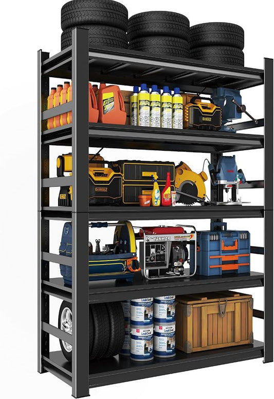 Heavy Duty Storage Shelves, 5-Tier Metal Shelving Unit, Adjustable Steel Shelves, Industrial Metal Shelving, for Warehouse Workshop, Garage, Basement Storage, Black（72" Hx35.4 Wx15.7 D）