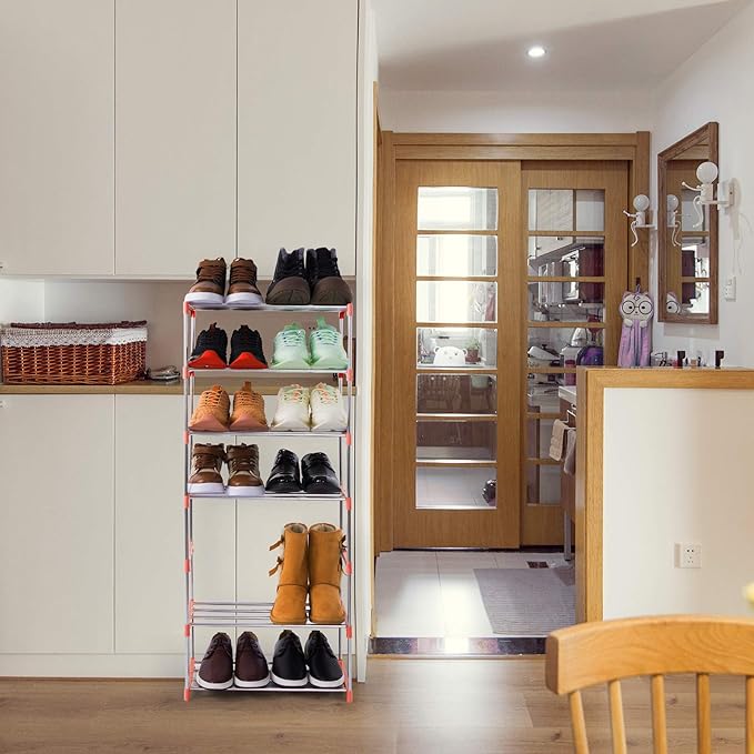 4-Tier Stackable Small Shoe Rack, Lightweight Shoe Shelf Storage Organizer for Entryway, Hallway and Closet (Pink)