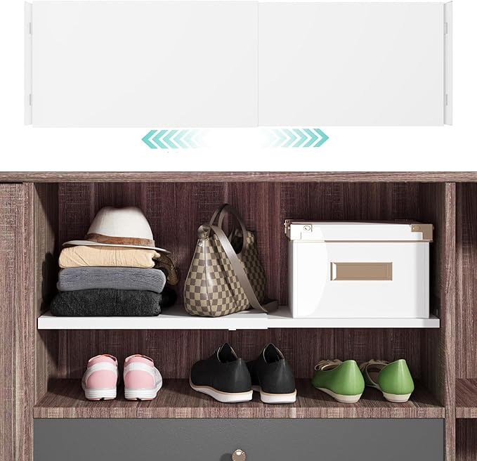 Expandable Closet Tension Shelves Organizers, Heavy-Duty Metal Tension Shelf, Adjustable Locker Shelf Cabinet for Closets Wardrobe Pantry Cupboard Kitchen Laundry