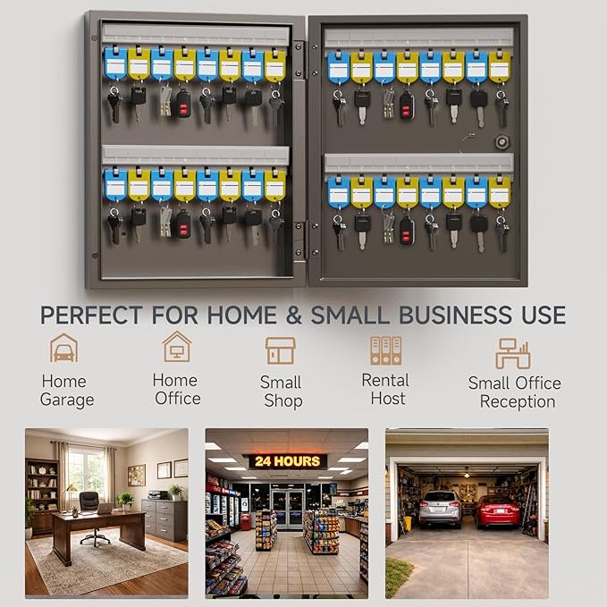 32 Key Cabinet Organizer, Lock Box, Security Storage for Valets, Hotels, Car and House Keys, Key Keeper Box - Black