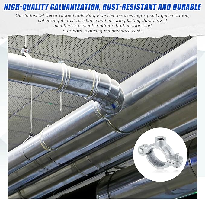 20 Pack 3/4" Split Ring Pipe Hanger for Thread Rod Galvanized Iron Mounting Bracket Support for Tubing Wall Ceiling Mount Combination Industrial Decor
