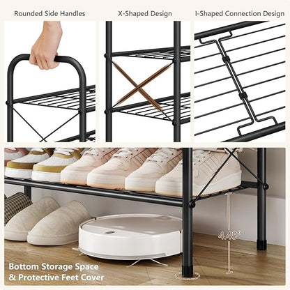 Hoctieon 8 Tier Shoe Rack for Closet, Durable Mesh Style Shoe Rack, Entryway Shoe Shelf, Shoe Storage Organizer for Hallway, Bedroom, Living Room, Wardrobe, Black