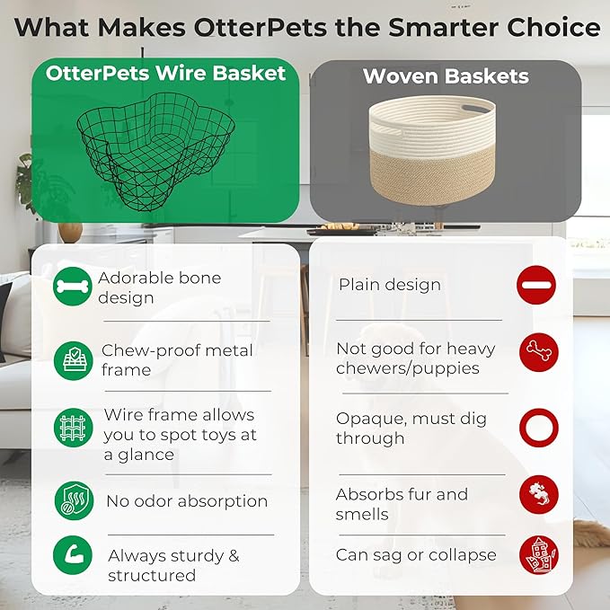 Metal Dog Toy Basket, Bone Shaped Indestructible Dog Toy Bin, Sturdy Dog Storage Organizer, Pet Toy Basket, 17 (L) x 13 (W) x 7 (H) inches