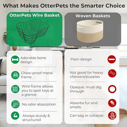 Metal Dog Toy Basket, Bone Shaped Indestructible Dog Toy Bin, Sturdy Dog Storage Organizer, Pet Toy Basket, 17 (L) x 13 (W) x 7 (H) inches