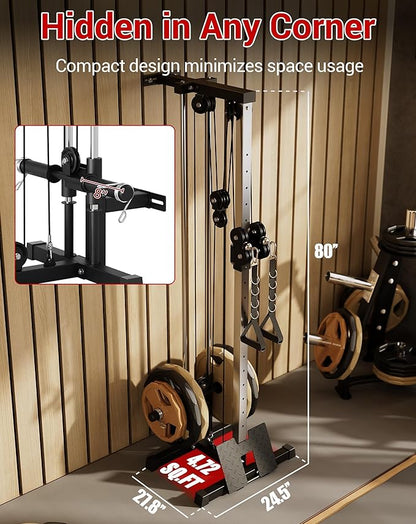 Wall Mount Cable Station – Dual Pulley Cable Crossover Machine with 18 Adjustable Positions, Tricep Rope, T-Bar, LAT Pulldown Bar & Foot Board for Home Gym Strength Training