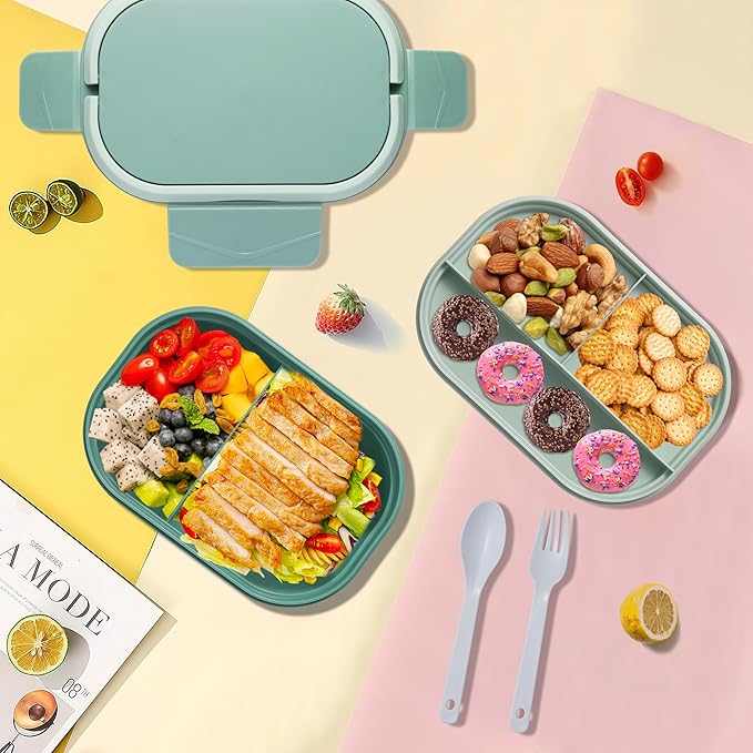 Leakproof Lunch Box, Drop-Proof Bento Box for Kids & Adults, BPA-Free Lunch Containers with Sleek Handles & Utensils, Microwave & Dishwasher Safe (Green)