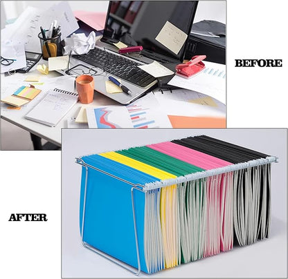 2 Packs Hanging File Folder Frame,Heavy Duty Steel Hanging File Organizer,File Cabinet Rails,Adjustable 11 to 17.4 Inches,Mountable