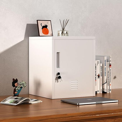 Metal Storage Locker Cabinet with Locking Door and Adjustable Shelf for Home Office Classroom Workshop Organization (White)