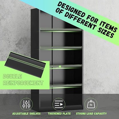 INTERGREAT Garage Storage Cabinet with Lockable Door, 72" H Metal Locking Cabinets with 4 Adjustable Shelves,Black Red Steel Cabinets Storage for Home Office, Warehouse，School