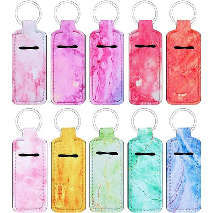 Blulu 10 Pieces Lipstick Holder Keychain Set - Clip-on Sleeve Pouch With Marble Pattern for Travel Accessories, 10 Colors