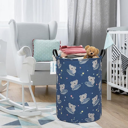 LANGYASHAN Laundry Basket Canvas Fabric Collapsible Organizer Basket for Storage Bin Toy Bins Gift Baskets Bedroom Clothes Children Nursery Hamper (Space Koala)