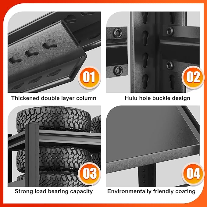 Metal Garage Shelving Unit, Heavy Duty Adjustable Storage Rack, Steel Shelving, Industrial Shelves for Heavy Tools and Equipment, Ideal for Garage, Basement (4-Tier 54" Hx31.5 Wx15.7 D)