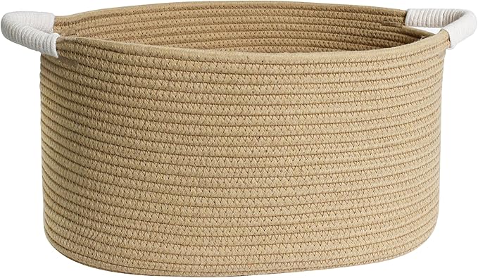 Woven Dog Toy Basket, 15.7"x11"x8" Cotton Rope Dog Toy Bin Box for Living Room, Decorative Cats Pet Supplies Puppy Bin with Handles, Soft Cat Toy Basket Organizer, Wicker Storage Holder, Jute