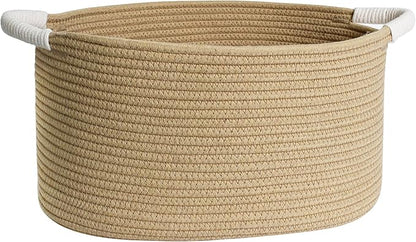 Woven Dog Toy Basket, 15.7"x11"x8" Cotton Rope Dog Toy Bin Box for Living Room, Decorative Cats Pet Supplies Puppy Bin with Handles, Soft Cat Toy Basket Organizer, Wicker Storage Holder, Jute