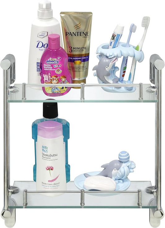 Double Wall Glass Shelf with Pre-Installed Rail - Polished Chrome - Oval Series - 5 Year Warrantee