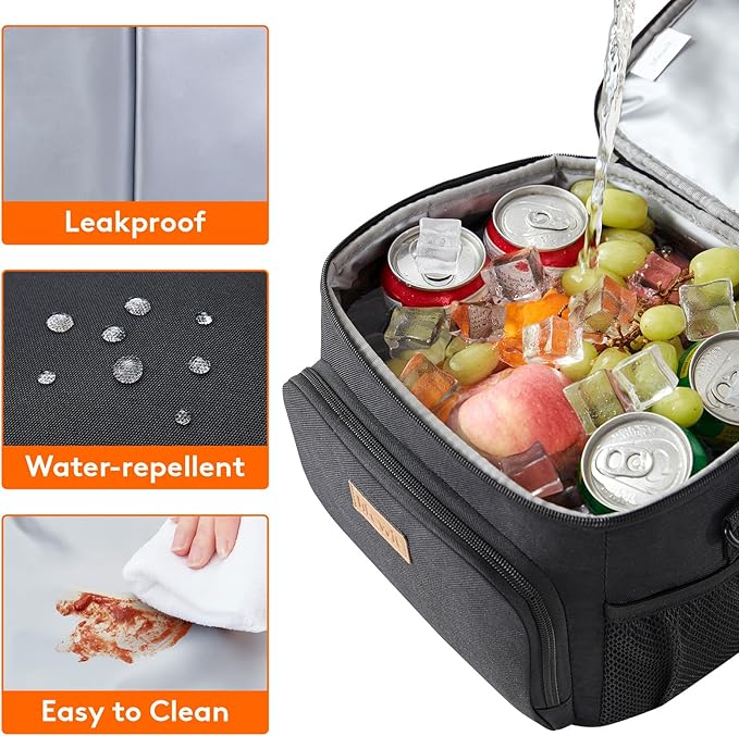 Lifewit Reusable Insulated Lunch Bag, Portable Cooler Freezable Soft Lunchbox Leakproof with Adjustable Shoulder Strap for Men Women Adult for Work Picnic or Travel, 9L 12 Can, Black