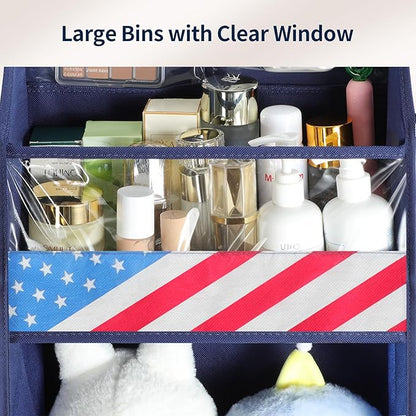 Yecaye 5 Tier Over the Door Organizer, Swing-proof Door Organizer Hanging with Clear PVC Windows, Behind the Door Storage for Bedroom Nursery Closet Laundry Pantry Bathroom, Navy Blue