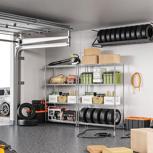 IZEUK 4-Tier Adjustable Heavy Duty Metal Wire Shelving Unit, Wide Storage Rack Organizer for Garage, Kitchen, Office, Dorm, Warehouse (Silver, 15.8" D x 45.8" W x 59.4" H, 1400 lbs Capacity)