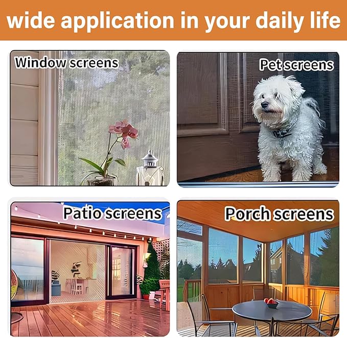 Window Screen Replacement Kit Width:48in Length:158 Fiberglass|Includes Full Set of Tools | Suitable for Windows, Screen Doors, and Courtyards | UV Resistant and Durable | Easy to Install