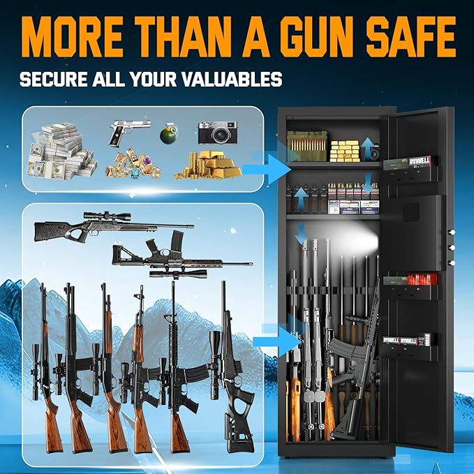 5-8 Long Gun Safe for Rifles and Pistols with Digtal Keypad, Quick Access Rifle Safe with Dual Alarm and Mute Mode, Gun Cabinets for Rifles and Shotguns with 2 Removable Shleves, Easy Assemble