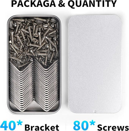 40pcs L Bracket Corner Brace, Stainless Steel Corner Bracket Fastener for Wood Chair Bookshelf Furniture Cabinet with 80pcs Screws (20mmx20mm)