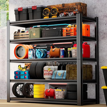 Garage Storage Shelves Heavy Duty 3500 LBS Capacity Metal Garage Shelving, Adjustable 5 Tier Steel Industrial Shelving Units for Utility Room, Warehouse and Basement, Black