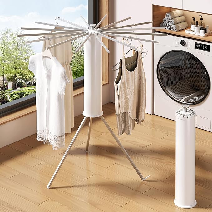 Tripod Clothes Drying Rack,Space Saving Laundry Drying Rack,Drying Rack Clothing Foldable,Clothes Dryer Rack,Folding Cloth Rack for Laundry,16 Aluminium Poles