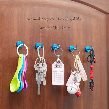 Neosmuk Magnetic Hooks, Heavy Duty 40lb+ Strong Magnet Hook for Cruise Cabins, Cruise Ship Essentials for Hanging, Metal Wall Refrigerator Hangers (Blue, 10 Pack)