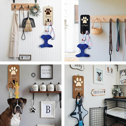 Personalized Dog Leash Holder Wall Mount, Pet Harness Hanger, Dog Collar Organizer for Entryway, Key Rack for Wall Decorative, Memorial Cat Leash Holder for Wall, Pet Loss Gifts, Home Decor