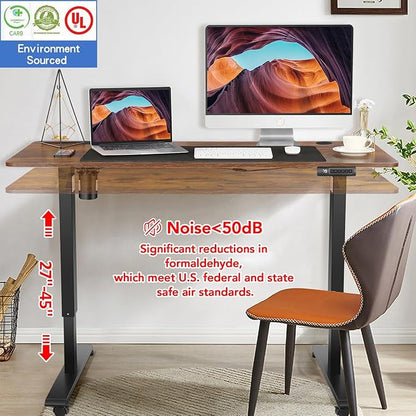 farexon Electric Standing Desk 63 x 24In with Outlets,Rolling Stand up Desk with Oversized Mouse Pad, 2 USB Ports & 3 Power Outlets, 4 Caster, 4 Preset Heights Easy to Set for Home Office(Brown)