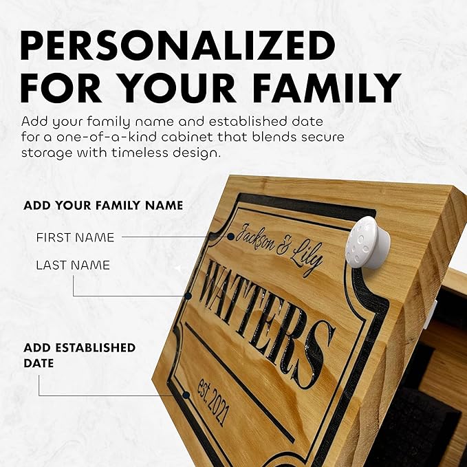 Bellewood Designs Customizable Hidden Gun Storage Wall Decor - Hidden Gun Safe with Family Name & Est Date - Magnetic Locking Concealment Shelf - Gun Concealment Furniture (Natural)