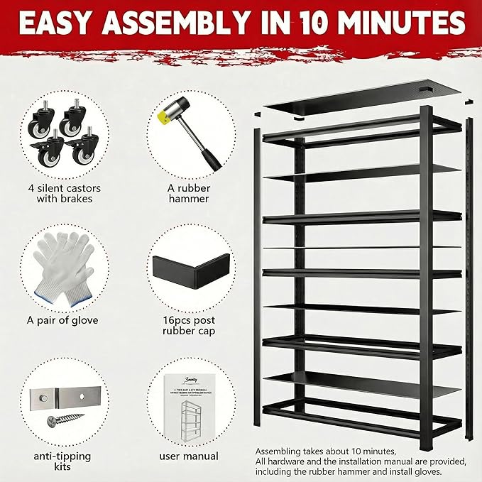 5-Tier Heavy Duty Storage Shelves with Lockable Casters - 3000LBS Capacity with No-Sag Aluminum Boards, Commercial Storage Rack for Garage, Warehouse, Kitchen, 72" Hx31.5 Wx17 D