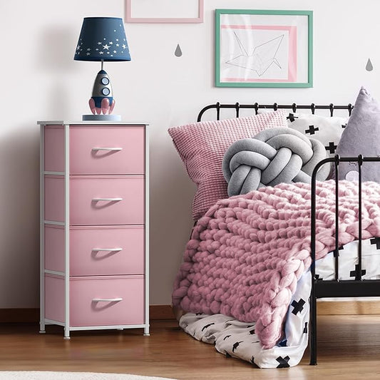 Sorbus Dresser Storage Tower, Organizer Drawers for Closet Boys & Girls Bedroom, Bedside Furniture, Chest for Home, College Dorm, Steel Frame, Wood Top, Fabric Bins(Pink)