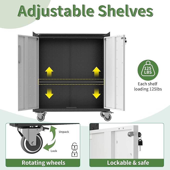Metal Tool Cabinet,Garage Storage Cabinet System,Wall Cabinet & Locking Rolling Tool Cabinet with Doors and Adjustable Shelves,Steel Tool Cabinets for Home (2 Pcs-StyleC, Black & Grey)