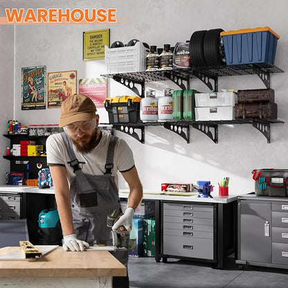 2x4ft Garage Shelving Wall Mounted,47" *24" Heavy Duty Walls Shelf Storage Rack,1100LBS Shelving Wall Mounted for Garage,Kitchens,Storeroom,Basement,Rust-Proof,Easy Installation