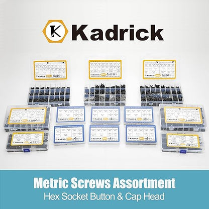 Kadrick Metric Screws Assortment,1400 Pcs M4 Screws Nuts Washers Assortment M4x6MM-40MM, Hex Socket Button & Cap Head M4 Machine Bolts Kit, 12.9 & 10.9 Grade Black Alloy Steel for 3D Printing