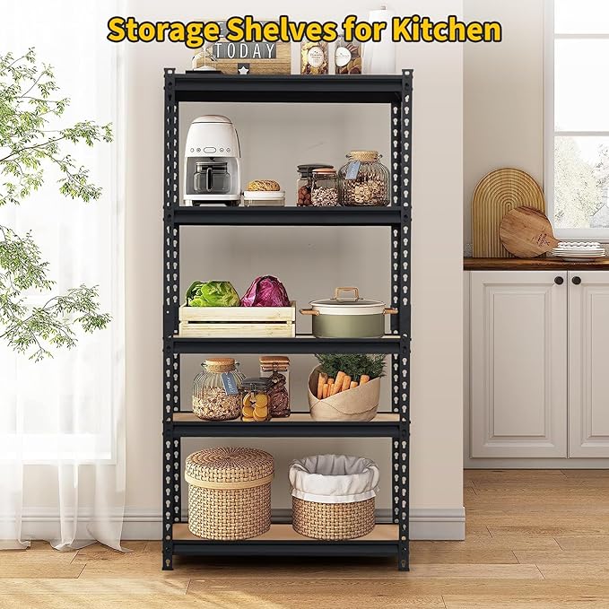 GarveeHome 5 Tier Heavy Duty Storage Shelves, 30 in W x 12 in D x 60 in H Adjustable Metal Shelving Unit, 2000 LBS Capacity, for Garage Organization, Kitchen, Warehouse