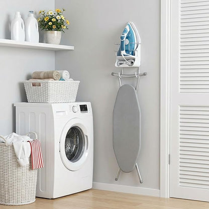 DOUBLE 2 C Ironing Board Hanger Wall Mount Electric Iron Holder Iron and Ironing Board Storage Organizer Shelf with Removable Hooks for Household Bathroom Laundry Room(White)