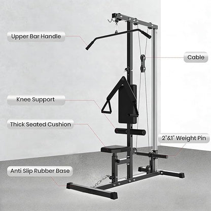 LAT Pulldown Machine, Multi-Functional Cable Machine with High and Low Pulley Station, Row Cable Machine Home Gym with Leg Support, Tricep Workout Equipment