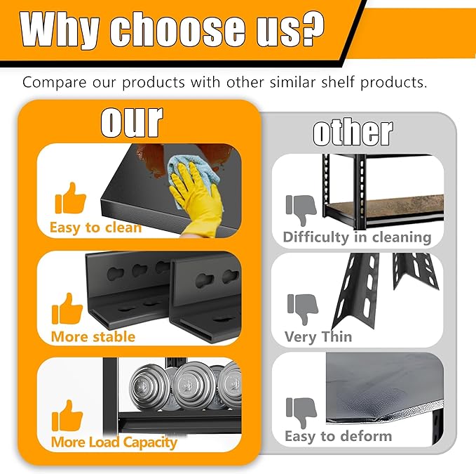 45.3" W Utility Kitchen Shelves, 2000LBS Standing Shelving Unit, Adjustable Metal Shelving Organizer, 5 Tier Storage Shelf for Pantry, Industrial, Basement, Bathroom and Closet, Black